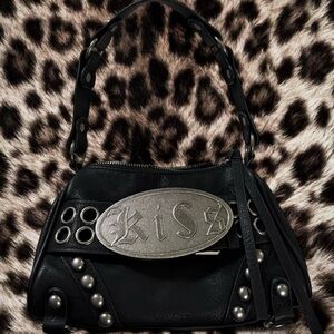 Kiss Black Shoulder Bag with Silver Details